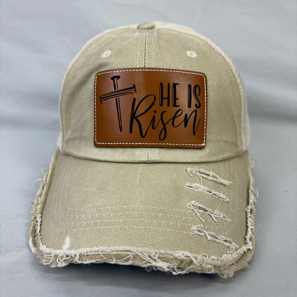 He Is Risen Christian Easter Cross Distressed Trucker Hat Snapback Patch Cap